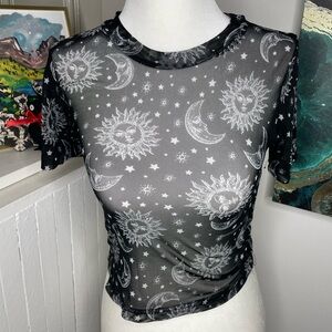 Sheer Black Celestial Print Top